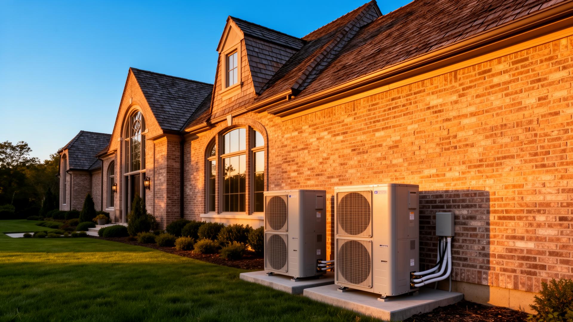 Luxury brick home with HVAC condenser units professionally installed